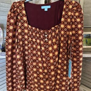 Draper James Burgundy and Gold Floral Blouse